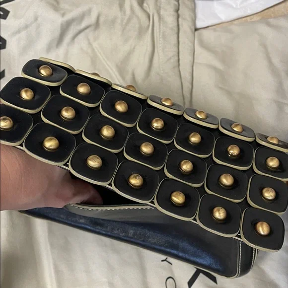 Leather Maxx New York Black and Gold chain Studded Shoulder Bag - Picture 15 of 17